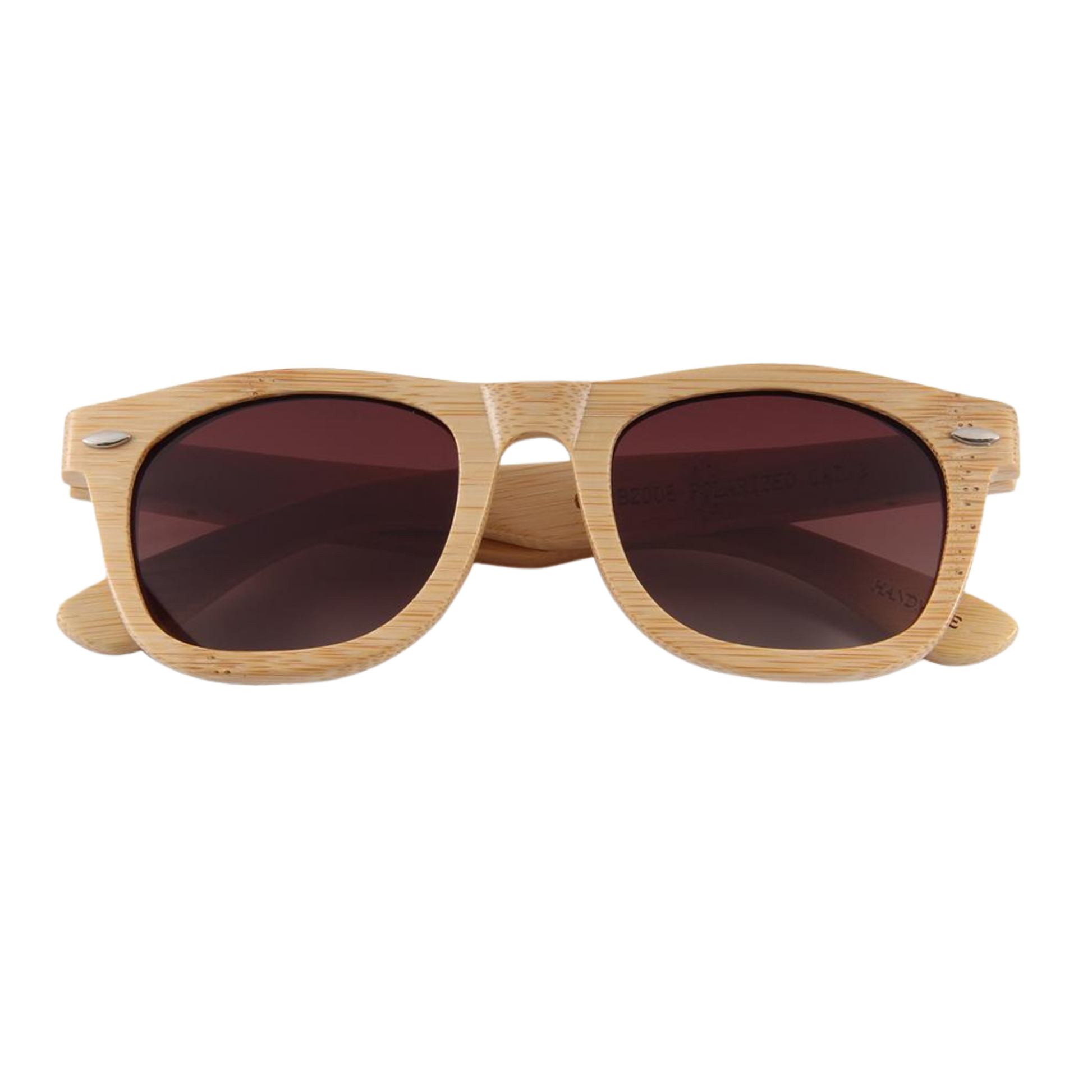 BOSQUE Sol Madera Bambus Sonnenbrille, Detailaufnahme Scharniere und Maserung, braune Gläser